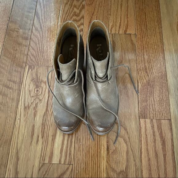 Kork-Ease Roana Womens 7.5 Lace-Up Ankle Booties Slate Leather Boho Chic Neutral - Picture 3 of 9